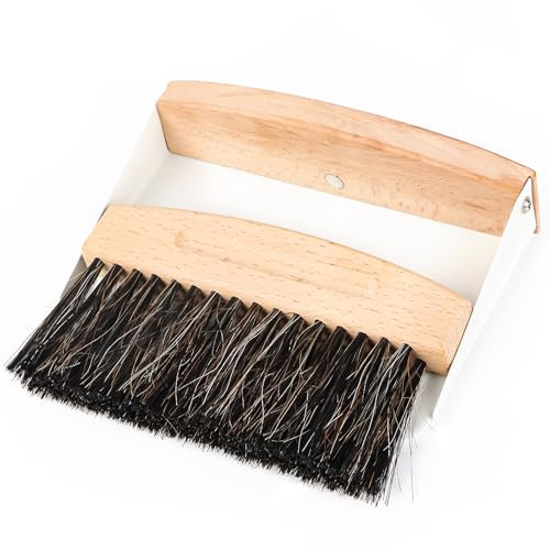 Tischkehrset aus Holz und Metall, Schaufel und Besen Set, Tischbesen und Schaufel,Mini Handfeger Besen und Kehrblech, Tischbürste Tischkehrer (Schwarze)