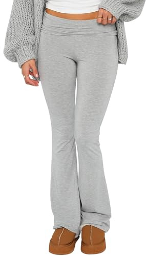 Qianderer Women Flared Leggings Bell Bottom Pants High Waisted Stretch Slimming Solid Color Workout Gym Yoga Pants