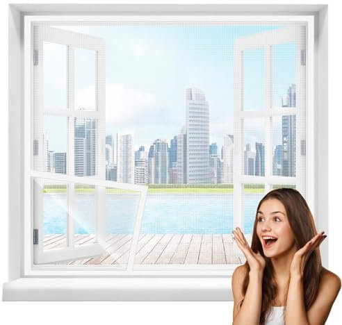 Fly Screen Window - Insect Protection Roller Blind self-Adhesive - Fly Screen Fiberglass net 150x150cm Window Screen mesh White