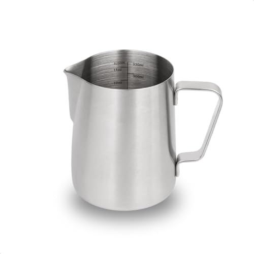 watchget Brocca schiumalatte in acciaio inox, 350 ml, per cappuccino, latte art, accessori per macchine da caffè, bricco per latte, montalatte, colore: argento opaco