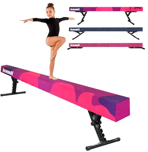 Original Cup Aerobik Viga de Gimnasia Rosa y Morada para Ninos | Altura Ajustable en 5 Niveles de 16,5 a 56,5 cm | Fácil Montaje y Máxima Seguridad | Barra Antideslizante