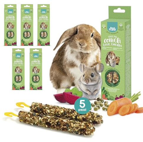 Best Friend - Snack Naturali Cotti al Forno per Conigli, Cavie e Cincillà. Gustosi stick e ricchi di vitamine con legno di betulla per denti sani | Verdura, 5 Pack x 115 g