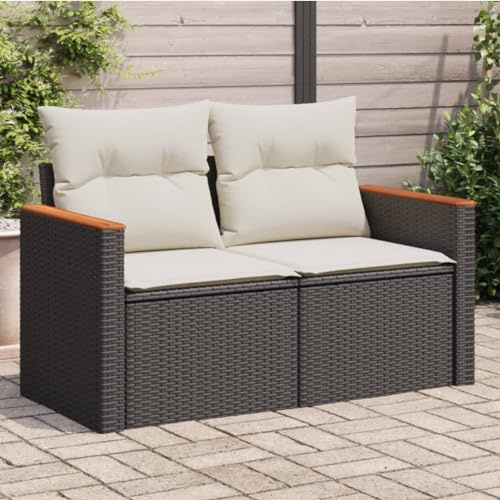 Festnight Divano Esterno con Contenitore, Divanetto da Esterno, Salotto da Giardino, Divano da Giardino a 2 Posti con Cuscini in Polyrattan Nero
