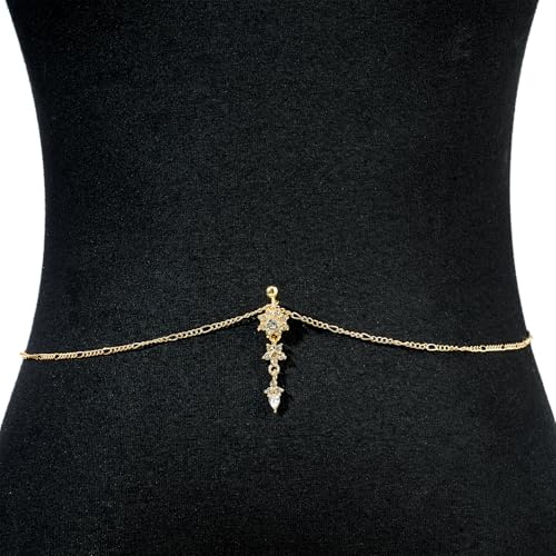AVYRING Collana per pancia in oro con piercing per ombelico CZ - Gioiello pendente per donna, 10 mm, Acciaio inossidabile