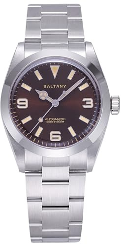 Baltany Explorer Homage automatiska klockor, 36/39 mm vattentäta vintage-utseende, GADA armbandsur för män med luminescens, 36 mm urtavla, röd
