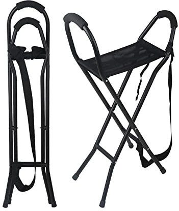 Sedia pieghevole portatile in alluminio con funzione bastone da passeggio, sgabello leggero da campeggio per anziani e attività all'aperto