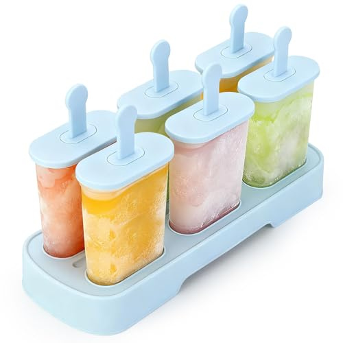 Alinana Moldes Helados, 6 Cavidades Molde Helados Silicona con Palo, Molde Helado Sin BPA de Grado Alimenticio, Reutilizables y Aptos para Lavavajillas (Azul)