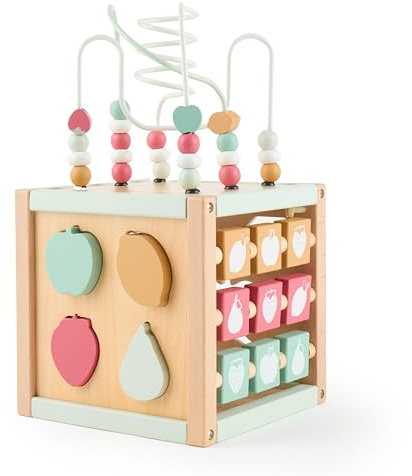 BIECO Cubo attività Berry XXL in Legno FSC® | Cubo Motricità Bambini | Centro attività Montessori | Gioco Educativo 1 Anno