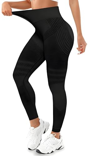 Dreaku Leggins Anticellulite Donna, Leggings Sportivi Lunghi Compressione Push Up Glutei, Vita Alta Opachi Yoga Pilates Fitness (IT, Testo, M, Regular, Regular, Nero)