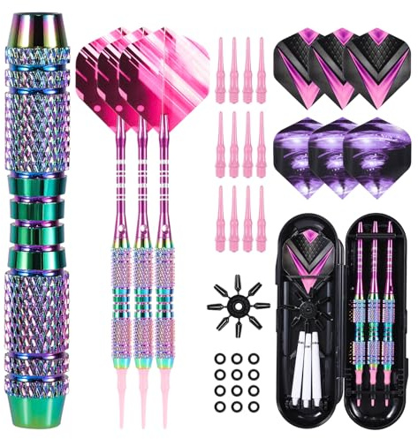 WinRoot 3 Darts 18g Soft Tip Dartpfeile Set mit Regenbogen Reines Kupfer Barrel,Hochwertige Aluminium Stange, PET Flights, Kunststoffspitzen, Ringen und Transportbox