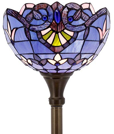 WERFACTORY Tiffany Floor Lamp Blue Purple Baroque Stained Glass Light 12X12X71 Inch Pole Torchiere Standing Corner Torch Uplight Decor Bedroom Living Room Home Office S003C Series (Blue)