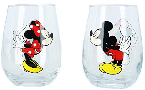 Mickey And Minnie Kissing 14.5 oz Wine Glass Set Of 2