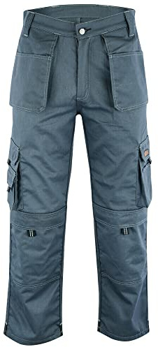 WrightFits Men Pro-11 Work Trousers Grey - Heavy Duty Safety Combat Cargo Pant - Multi Pockets & Knee Pad Pockets - Triple Stitched -Durable Work wear (30W X 33L, Grey)