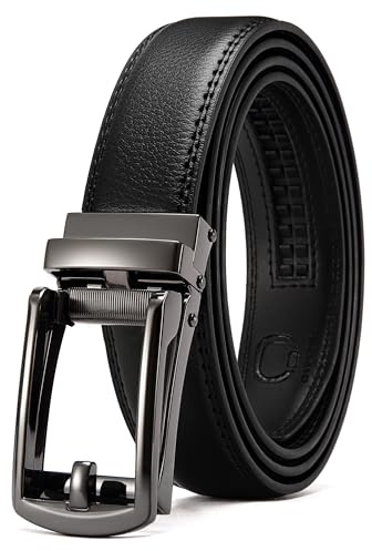 CHAOREN Cinturón para hombre con trinquete marrón, cinturón automático de piel marrón 32 mm para negocios y ocasiones formales, cinturón de traje estrecho para hombre sin agujeros