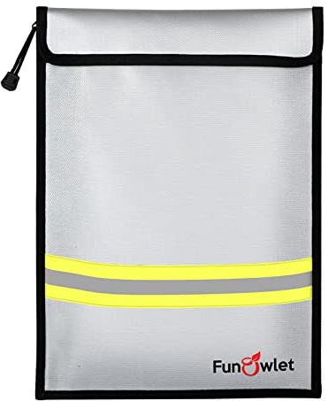 FunOwlet Fireproof Waterproof Money Document Bag, 15 x 11 Gray