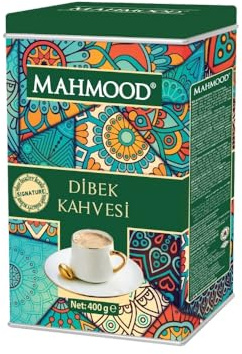 Mahmood Café Dibek Traditionnel, Mélange avec Pistache Sauvage et Caroube, Moulu, Crémeux et Aromatique, Boîte en Métal, 400g