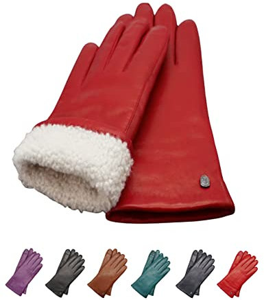 AKAROA ESTD 2019 Mia - Guantes de piel para mujer, función táctil, piel italiana, forro de piel de cordero original de Nueva Zelanda, 4 tallas S - XL, Mia Red, S