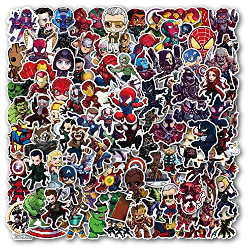 Serhuque 100 adesivi Marvel Avengers per bambini, impermeabili, in vinile, per computer portatili, bottiglie d'acqua, casco di protezione per bagagli, skateboard, chitarra, decorazione