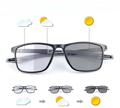 LJIMI Photochromic Progressive Multifocus Transition Reading Sunglasses Spring Hinges Blue Light Blocking Multifocal Computer Glasses UV Protection Shades Anti Glare Sun Readers Trifocal Eyeglasses