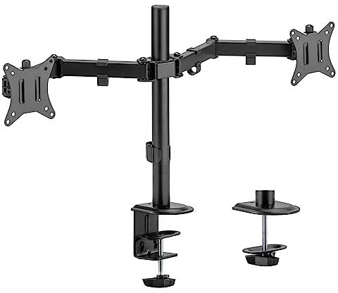 Toboli Support 2 Écrans Jusqu'à 32 Pouces 2X Ordinateur 9 Kg Ressort à gaz Fixation de Table VESA 75/100 PC Bras Articulé Porte-Ordi Inclinaison et Hauteur Réglable Rotation Pied Socle d'écran