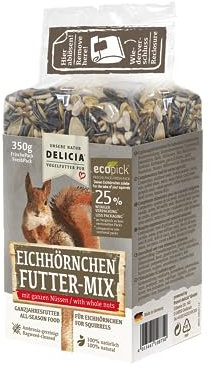 DELICIA® Eichhörnchen FutterMix (350g) · Eichhörnchen Futter mit Nüssen, Früchten & Kernen · Ganzjahresfutter für Winter & Sommer · Streufutter für Nagetiere · 100% Natürlich