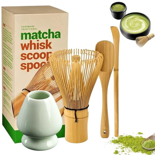 Molbory Set di 4 pezzi con frusta, pala, cucchiaino, supporto per la preparazione della cerimonia del tè