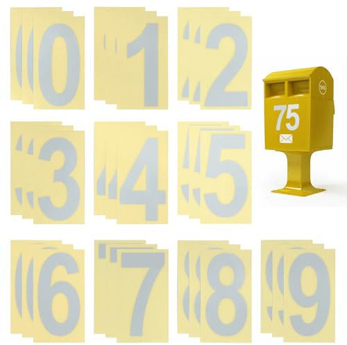 30 Stück Leicht Anzubringende Zahlen Aufkleber 10 x 5 cm,Silber Zahlen Aufkleber, Reflektieren Wasserdicht Klebezahlen,Selbstklebende Nummern 0-9 für Briefkasten Adresse,Nummer Hausenummer