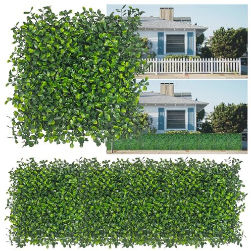DOPGIB Panel de pared de césped artificial, 10 x 10 pulgadas (8P), 4 capas de hojas de boj sintético anti vegetación para interiores, exteriores, patio, balcón, privacidad y cubierta de valla de
