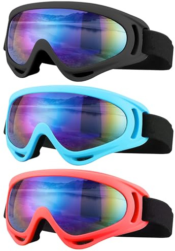 SixYard Ski Goggles, Motorcycle Goggles, 3 Pack Snowboard Snow Goggles for Men Women Adult Youth (Style 5)