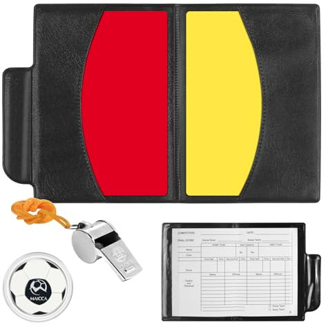 ZWQLZG Schiedsrichter Set Fussball, Gelbe Rote Karte Fußball, Schiedsrichter Pfeife Schlüsselband, Schiedsrichter Karten Mit Tasche Punktebuch, Fußballmünze Für Fussball Schultraining
