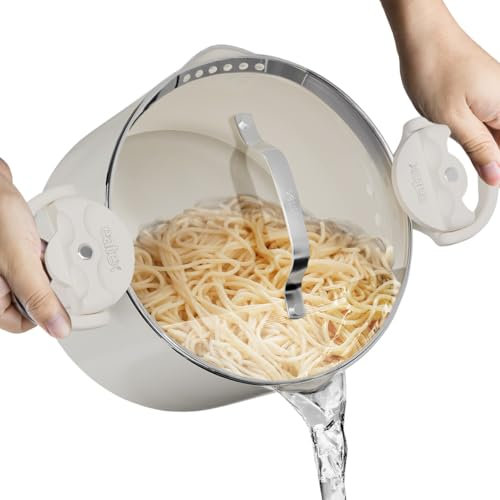 EATEX Pastatopf mit Siebdeckel – 5 Quart Mehrzweck-Suppentopf, Spaghetti-Topf mit Nudelsieb-Deckel – Dreh- und Verriegelungsgriffe, Antihaft-Keramik-Edelstahl-Topf, Deckel aus gehärtetem Glas,