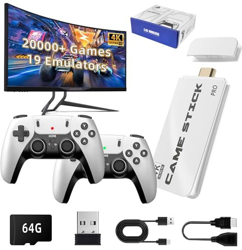 Lysliv 2025 Retro Game Console Stick, Classic Video Games with 4K HDMI, Built-in 19 Emulators, 20000+ Games - Plug & Play TV Video Gaming Stick with Upgrade Dual 2.4G Wireless Controllers(64GB)