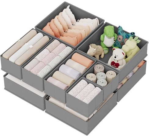 XIVIRACK Lot de 10 Organisateur de Tiroir, Boîte de Rangement pour Sous-vêtements, pour Chaussettes, Soutiens-gorge, Culottes, Cravates, Écharpes, Gris