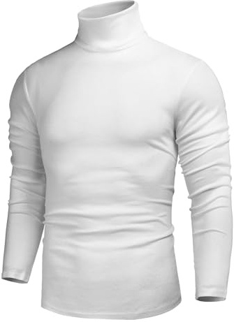 Cegerne Camiseta de Hombre Cuello Alto Elástica y Ajustada de Manga Larga Suéter Térmico Básico Slim Fit Color Sólido, Blanco, M