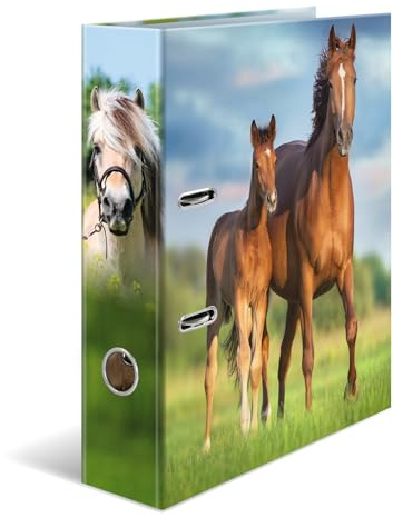 Herma A4 Horse Folder, 7 cm Wide, Children's Ring Binder with Animal Motif, Colourful Lever Arch File with Inner Print for Boys and Girls