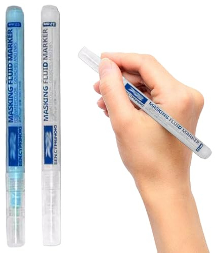 Jorzer Stylo fluide de masquage blanc/bleu, 0.7mm, pour peinture à l'aquarelle, 2 pièces, aquarelle liquide pour artistes étudiants en Art