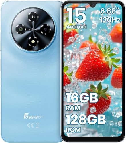 FOSSiBOT S5 Telefonos Moviles Libres 2026, 6.88+120Hz Pantalla Android 15 Movil, Batería 6000mAh Smartphone, 16GB+128GB/TF 1TB, Gemini Al 4G Dual SIM, Cámara 13MP/Face ID/OTG/3.5mm