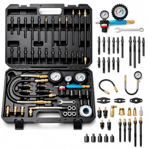 47PCS Compression and Leakage Tester Kit for Diesel & Petrol | 0-700 PSI / 0-50 Bar, Dual Gauge, Compression Cylinder Leakdown Test Kit for HDi, TDCi, Pumpe Duse