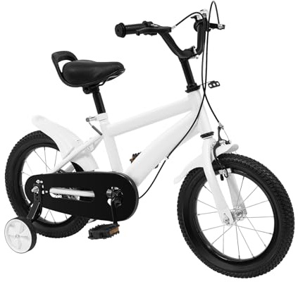 Pinuox 14 Inch Kids Bike for 3-7 Years, Children’s Bicycle with Removable Training Wheels, Adjustable Seat & Handlebars, Carbon Steel Frame, – Girls & Boys Outdoor Cycling (White)