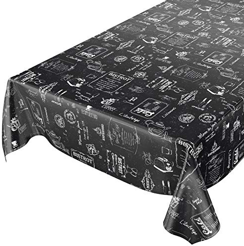 ANRO Nappe en Toile cirée Lavable, Noire, Style bistrot, rétro Moderne, 200 x 140 cm