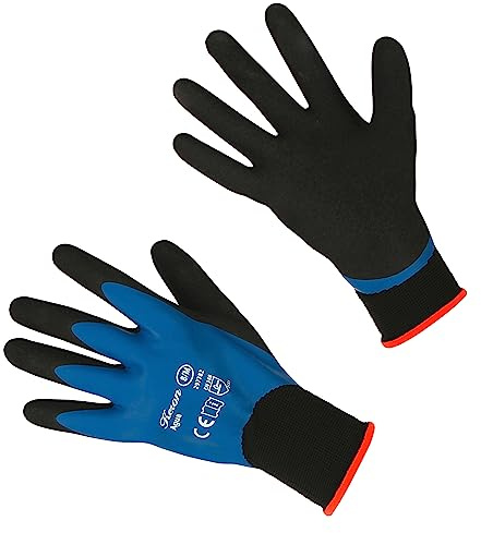 Kerbl works 1 Paar Handschuh Agua, Gartenhandschuh, 11/XXL, unisex, blau/schwarz, wasserdicht, Nylon, Latex, Garten, Werkstatt, Wasser
