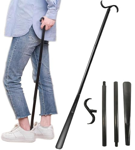Fanwer Bastón de vestir de 35.5 pulgadas de largo, cuerno de zapatos con mango largo para personas mayores, herramienta para quitar calcetines, ajustable, para personas con discapacidad y problemas de