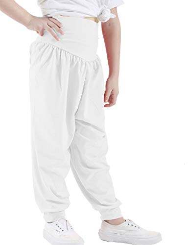 GW CLASSYOUTFIT NC LIMITED Kids Girls Child Harem ALI BABA Yoga Pants Trouser Leggings Hareem Dance Legging Show Costume Boys Pants Unisex (White, 13 YEARS)