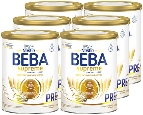 BEBA SUPREME PRE - Anfangsmilch von Geburt an, Patentiertes Produkt, Nur Laktose, Ohne Palmöl, Ohne Fischöl, Babynahrung, Baby-Milchpulver, 6er Pack (6 x 800g)