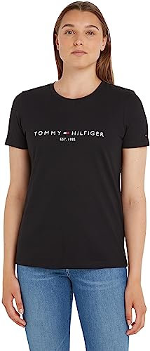 Tommy Hilfiger HERITAGE HILFIGER C-NK REG TEE Kurzarm Strickoberteile Damen, Schwarz (Black), M