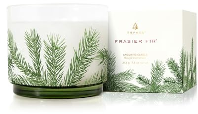 Thymes Frasier Fir Candle - Heritage Pine Needle Luminary Scented Candles - Elegant Pine Candle - Crisp Siberian Fir, Cedarwood & Sandalwood - Holiday Candles - Christmas Decor (Small, 7.5 oz)