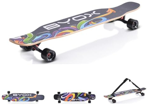 Byox Skateboard Longboard 42' Dancing Style Ruedas PU ABEC-9 hasta 100 kg Correa, Color:Negro