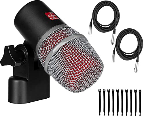 Briskdrop sE Electronics - V Beat Snare/Drum Supercardioid Dynamic Microphone Bundle with 2 XLR Cables and 10 Cable Ties, Gold