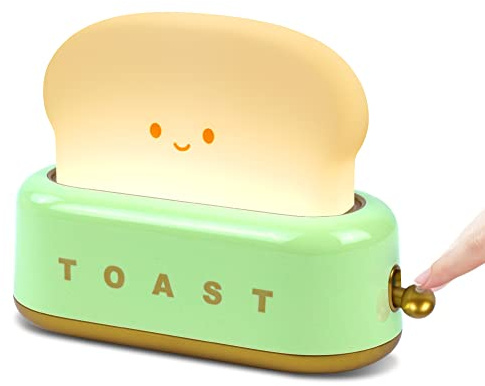 URAQT Toast Nachtlicht Kinder,Nachttischlampe für Kinder USB Wiederaufladbar Kawaii LED Nachtlicht mit Timing Funktion Stufenlos Dimmen Stilllicht Nachttischlampe Tragbares Nachtlicht Grün