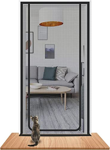 Cat Screen Katzennetz für Balkon, Haustiere Bildschirm Tür, verhindern, DASS Katzen aus Laufen, Katze Mesh Tür Bildschirm für Wohnzimmer, Schlafzimmer, Küche (Passende Türgröße: 90cm x 210cm)